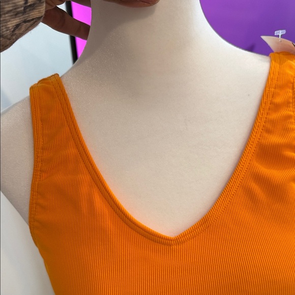 Orange Ribbed bathing suit Top - Picture 3 of 6